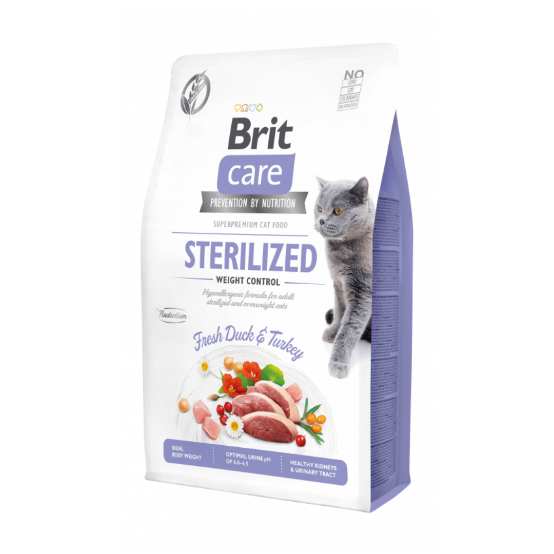 Brit Care croquettes canard pour chat stérilisé contrôle poids 2kg
