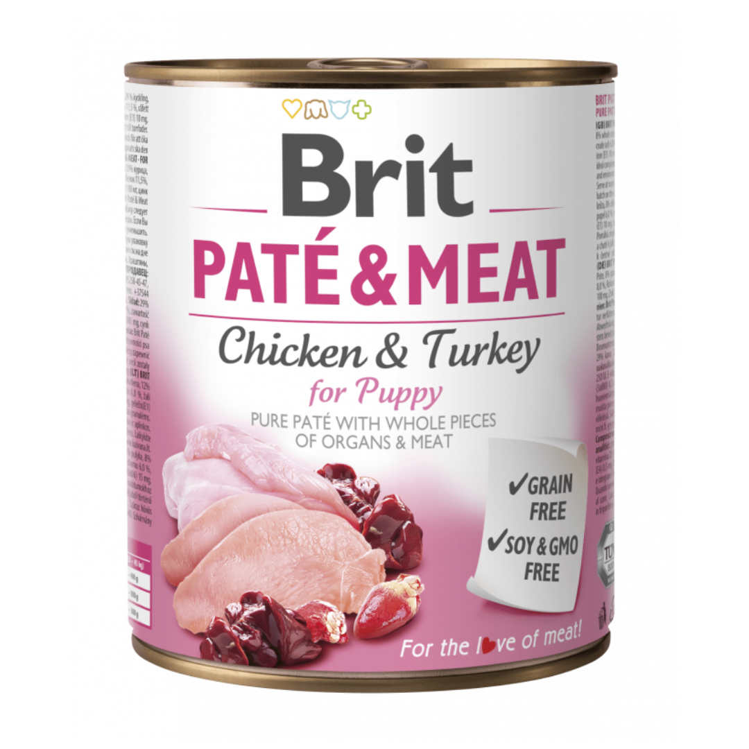 Brit pate et meat poulet et dinde pour chiot 800g