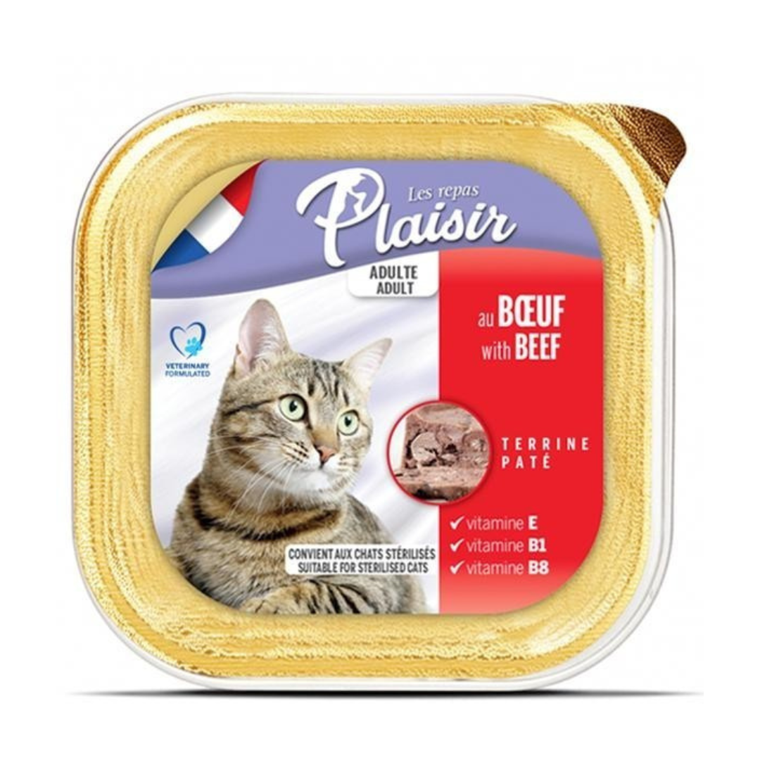 Plaisir barquette pâté au bœuf pour chat 100g