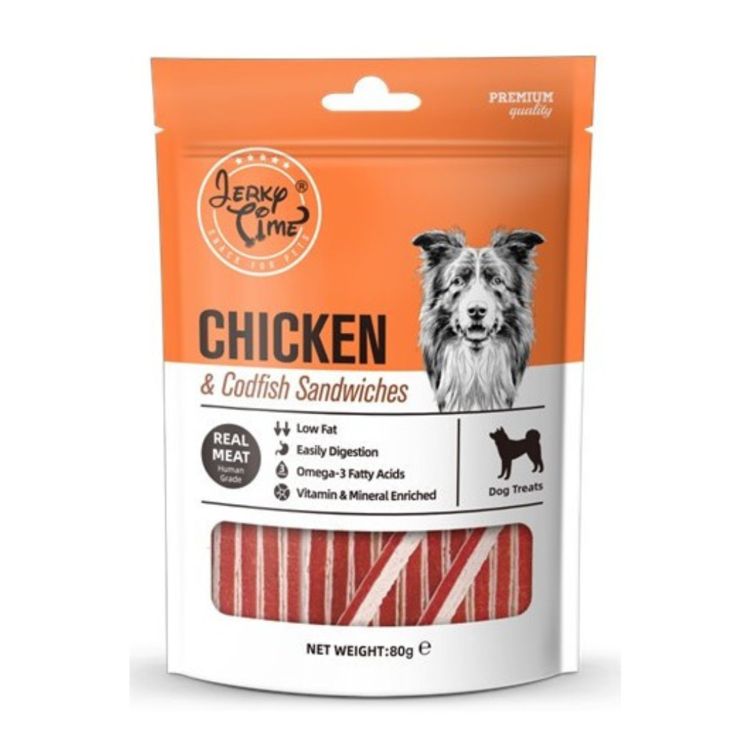 Wanpy Jerky Time friandise sandwich poulet & cabillaud pour chien 80g