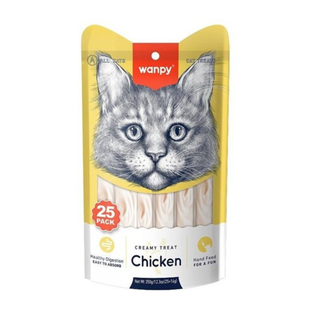 Wanpy crème friandise poulet pour chat 25x14g